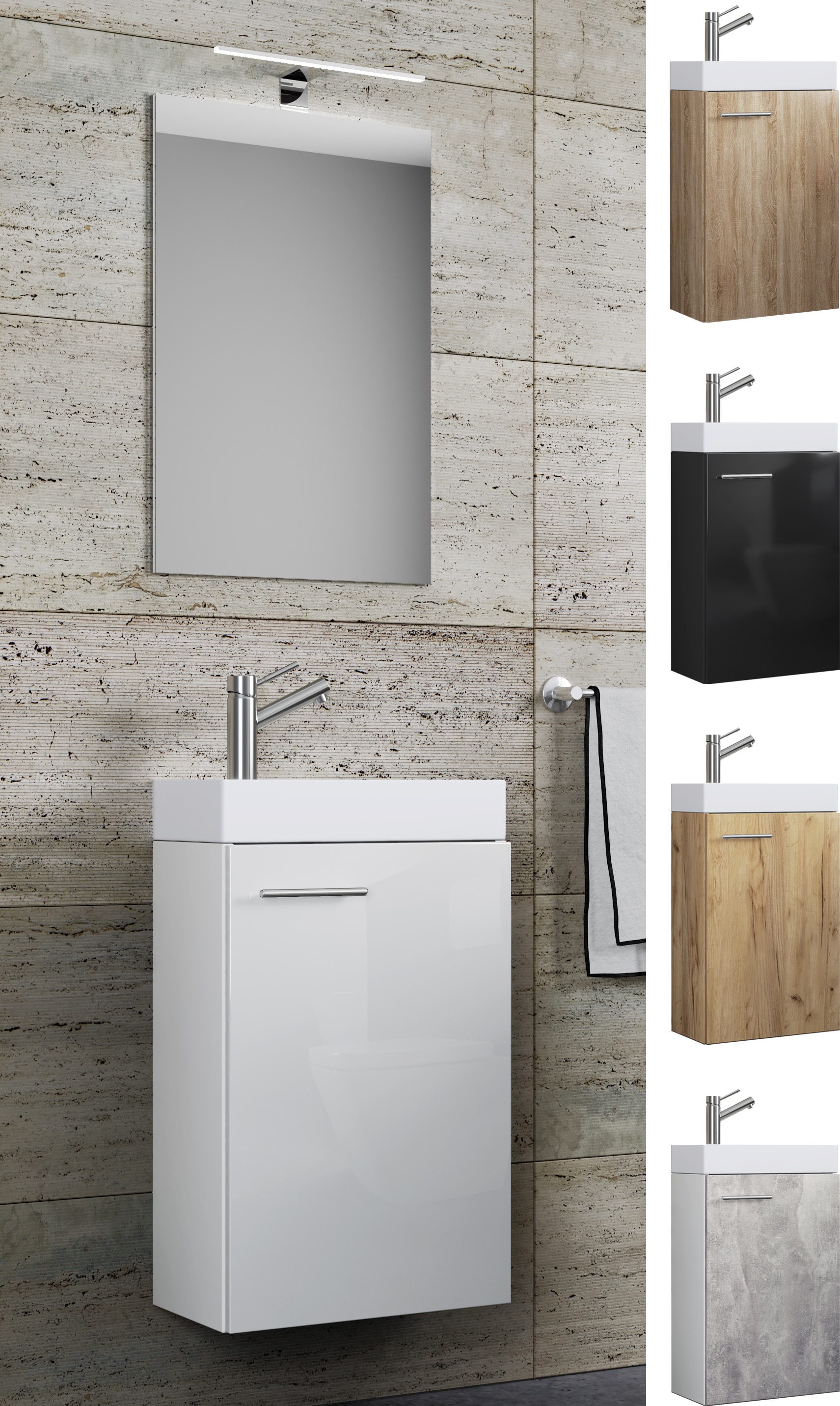 VCM 3-tlg Set | Waschplatz f&uuml;r G&auml;ste WC | G&auml;stebad | Waschtisch Toilette | Badm&ouml;bel Badezimmer Set - Slito SP 