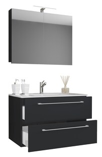 VCM 3-tlg. Waschplatz Waschtisch | Waschbecken Unterschrank Breite 60 cm | Badmöbel Set hängend mit einer Schublade Spiegelschrank | Badinos 