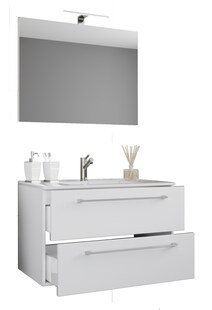 VCM 3-tlg. Waschplatz Waschtisch | Waschbecken Unterschrank Breite 60 cm | Badmöbel Set hängend mit zwei Schubladen Spiegel | Badinos 