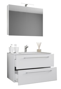 VCM 3-tlg. Waschplatz Waschtisch | Waschbecken Unterschrank Breite 60 cm | Badmöbel Set hängend mit zwei Schubladen Spiegelschrank | Badinos 