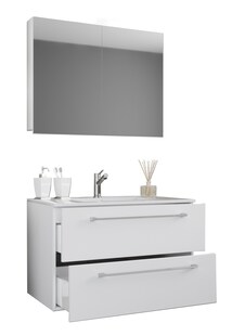 VCM 3-tlg. Waschplatz Waschtisch | Waschbecken Unterschrank Breite 80 cm | Badmöbel Set hängend mit zwei Schubladen Spiegelschrank | Badinos 