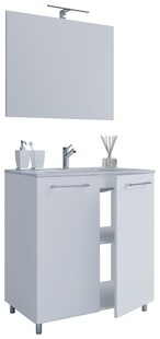 VCM 3-tlg. Set | 1 Waschtisch mit Dretüren, 1 Spiegel, 1 Waschbecken | Keramik Waschbecken | Unterschrank stehend 60 cm | Badmöbel Set - Badinos 