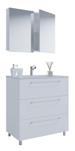 VCM 3-tlg. Waschplatz Waschtisch | Waschbecken Unterschrank Breite 80 cm | Badmöbel Set stehend mit drei Schubladen Spiegelschrank | Badinos 