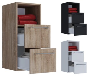 VCM Holz Wandregal | Midischrank | Maße: H. 76 x B. 33 x T. 37 cm | 2 Schubladen und 1 offenes Fach - Badinos S 