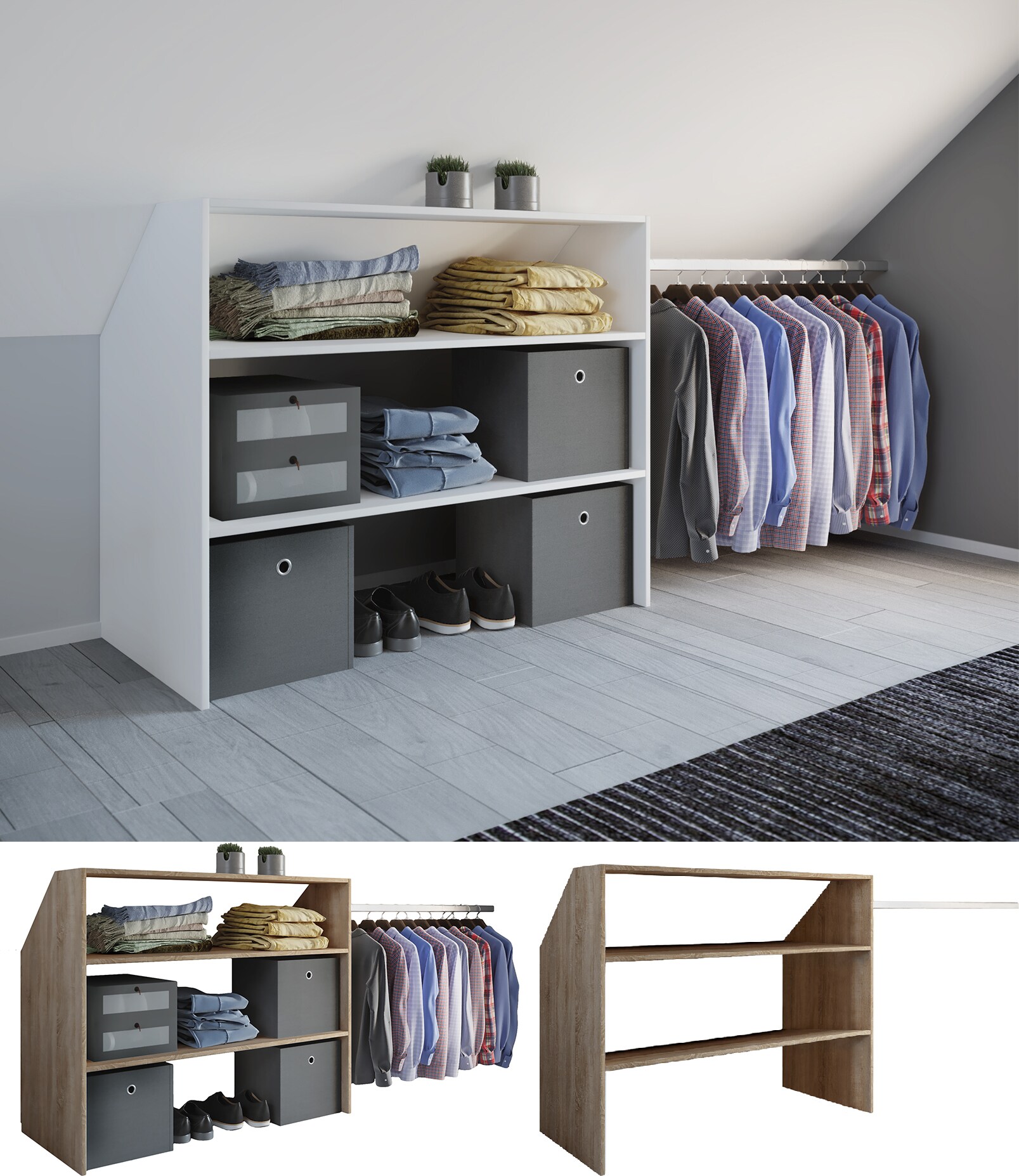 VCM Holz Kleiderschrank  | offener Schrank | begehbarer Kleiderregal | Dachschr&auml;gen Regal | Ma&szlig;e ca. B. 90 x  H.  100 x T. 50 cm - Dacho l 