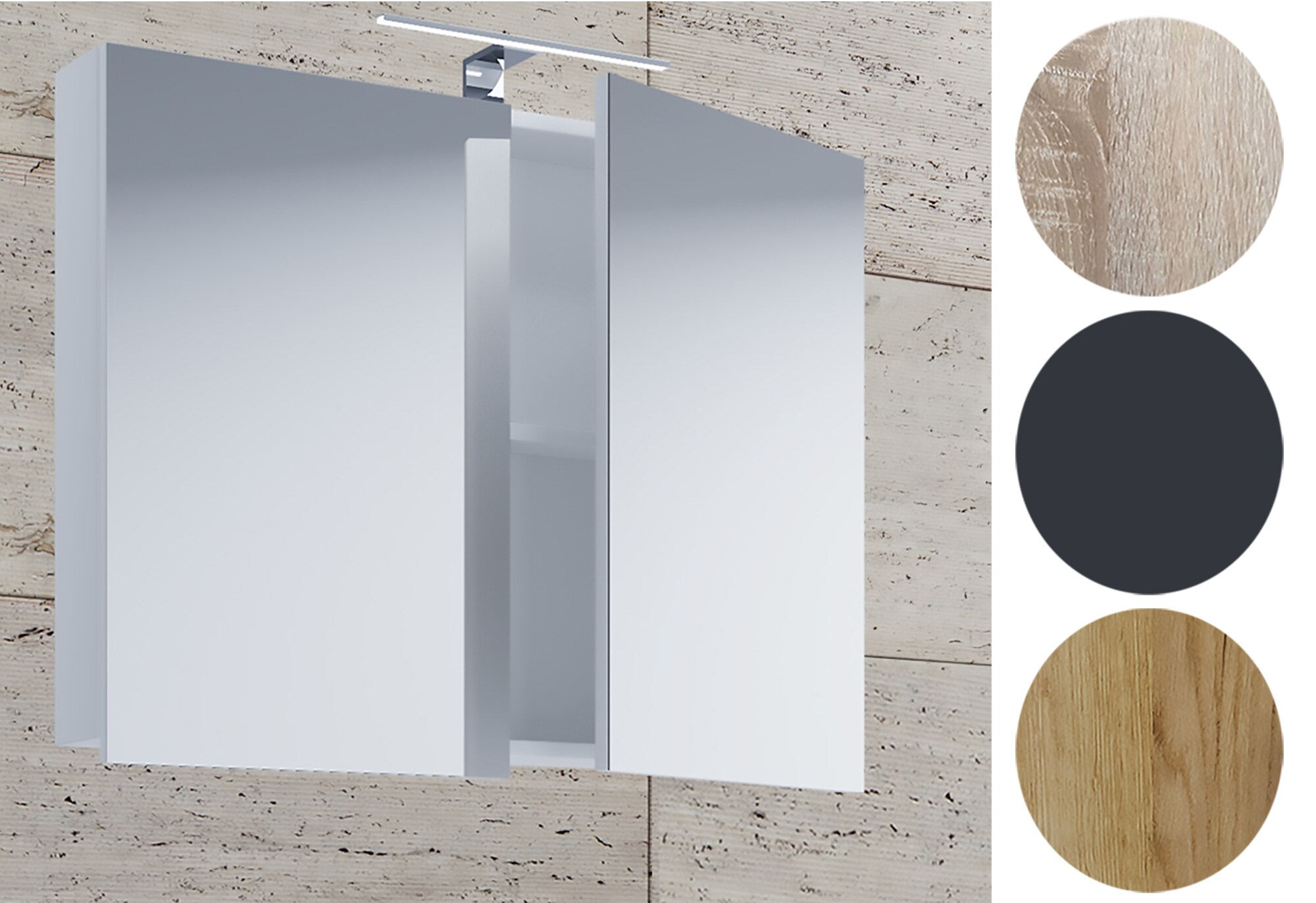 VCM Badschrank zeitlos | Ma&szlig;e ca. H. 59 x B. 60 x T. 12 cm | Zwei Dreht&uuml;ren | Spiegelschrank - Badinos 59 x 60 cm 