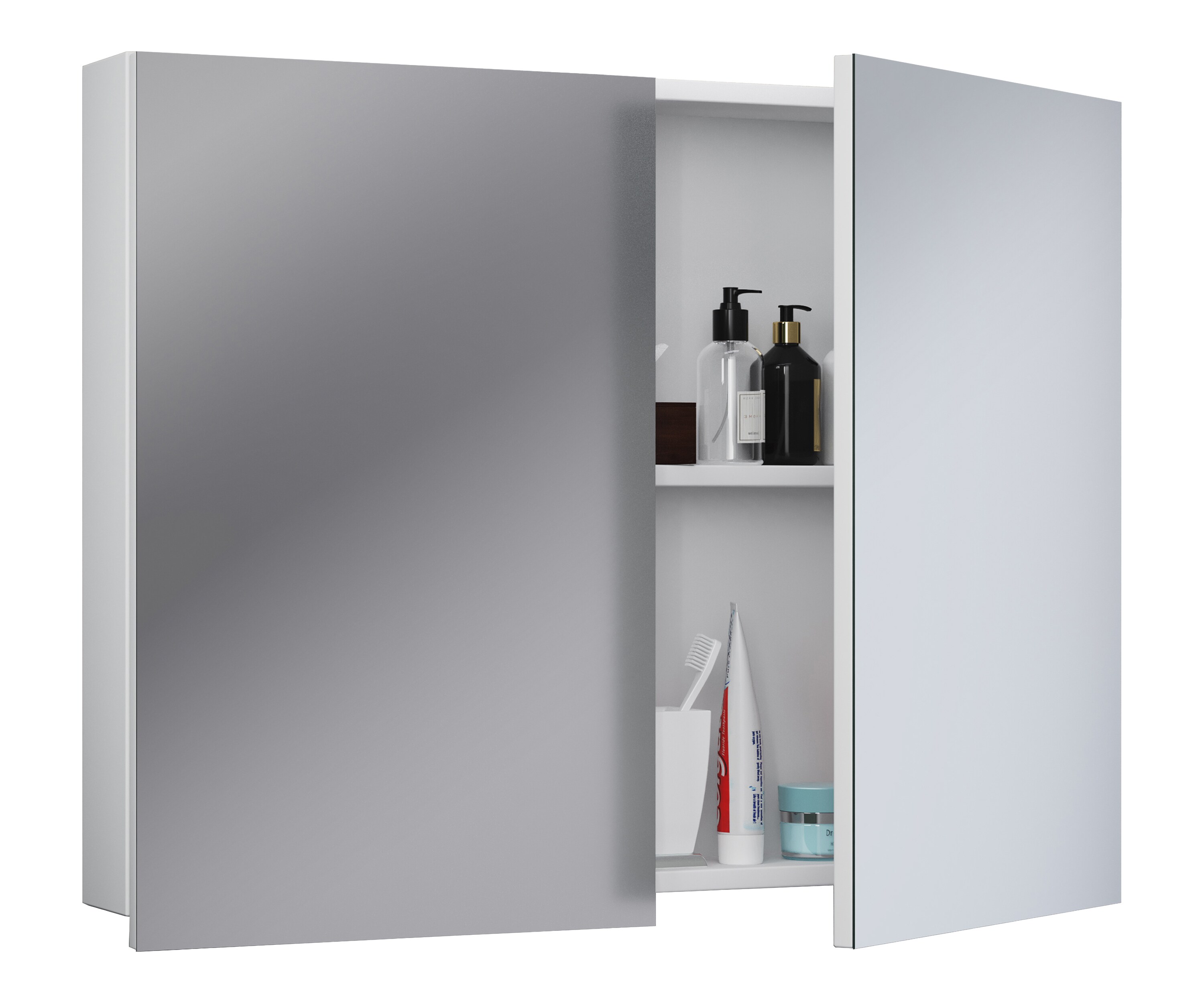 VCM Badschrank zeitlos | Ma&szlig;e ca. H. 60 x B. 80 x T. 12 cm | Zwei Dreht&uuml;ren | Spiegelschrank - Badinos 60 x 80 cm 