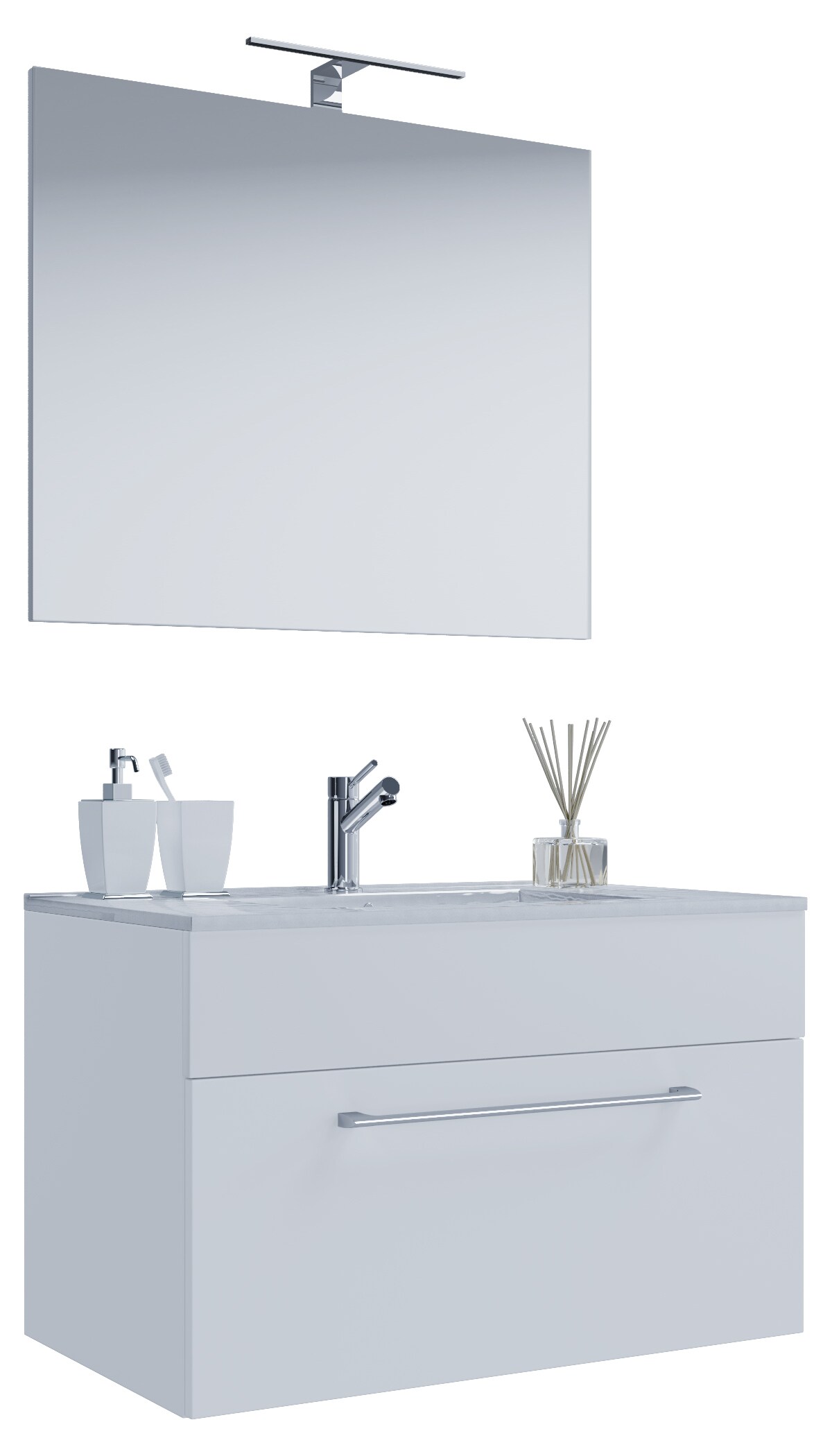 VCM 3-tlg. Waschplatz Waschtisch | Waschbecken Unterschrank Breite 60 cm | Badm&ouml;bel Set h&auml;ngend mit einer Schublade Spiegel | Badinos 