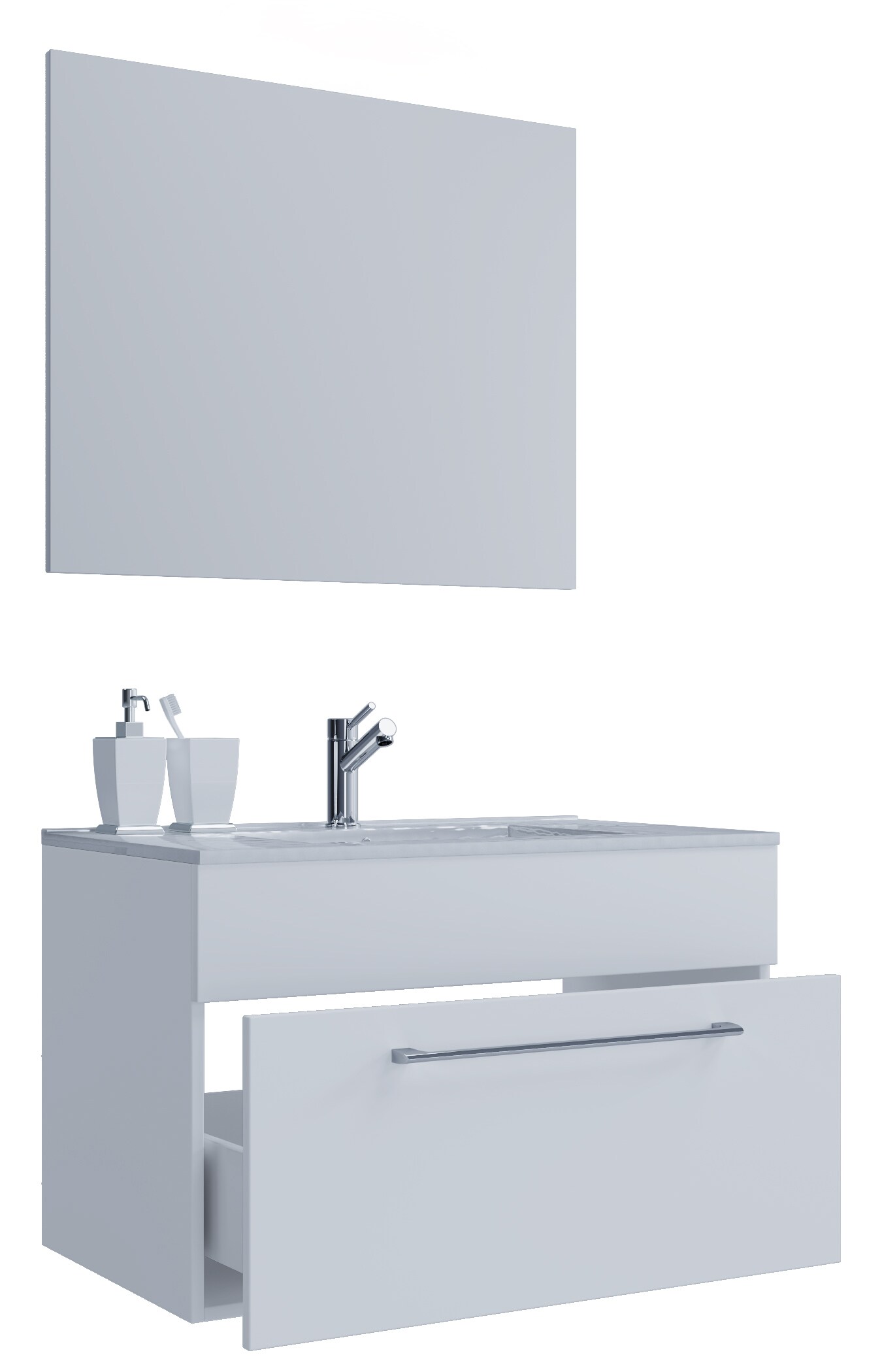 VCM 3-tlg. Waschplatz Waschtisch | Waschbecken Unterschrank Breite 80 cm | Badm&ouml;bel Set h&auml;ngend mit einer Schublade Spiegel | Badinos 