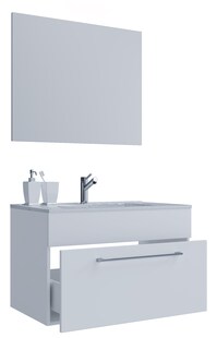 VCM 3-tlg. Waschplatz Waschtisch | Waschbecken Unterschrank Breite 80 cm | Badmöbel Set hängend mit einer Schublade Spiegel | Badinos 