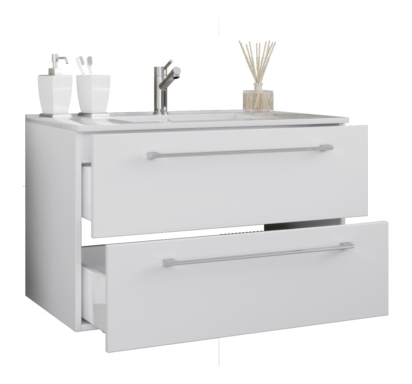 VCM 2-tlg. Waschplatz Waschtisch | Waschbecken Unterschrank Breite 60 cm | Badm&ouml;bel Set h&auml;ngend mit zwei Schubladen | Badinos 