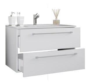 VCM 2-tlg. Waschplatz Waschtisch | Waschbecken Unterschrank Breite 80 cm | Badmöbel Set hängend mit zwei Schubladen | Badinos 