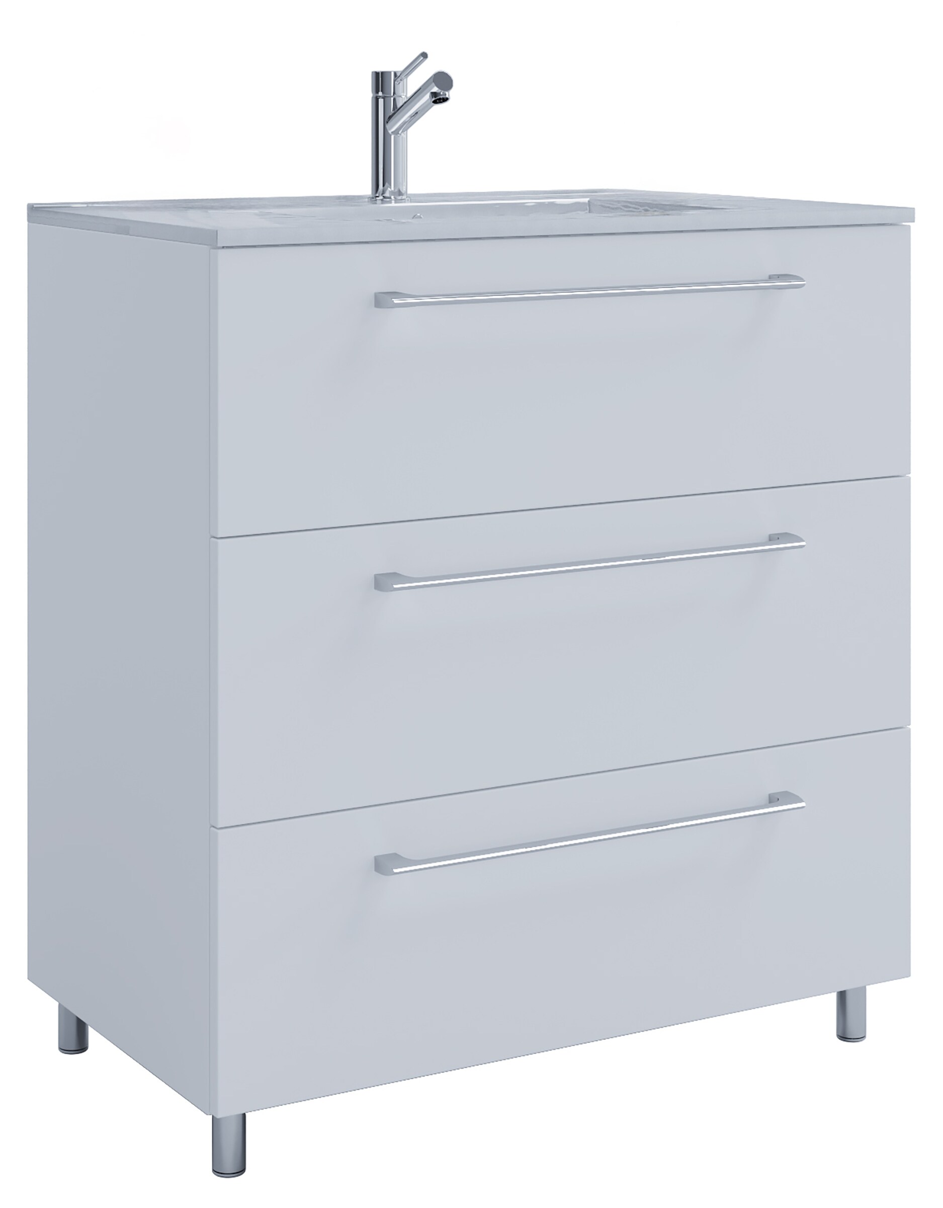 VCM 2-tlg. Waschplatz Waschtisch | Waschbecken Unterschrank Breite 80 cm | Badm&ouml;bel Set stehend | 3 Schubladen | Badinos 