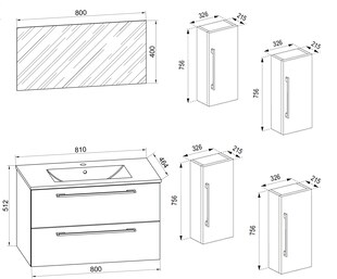 VCM 5-tlg. Waschplatz Waschtisch | Waschbecken Unterschrank Breite 80 cm | Badmöbel Set mit Schubladen Drehtüren Spiegel | Badinos 