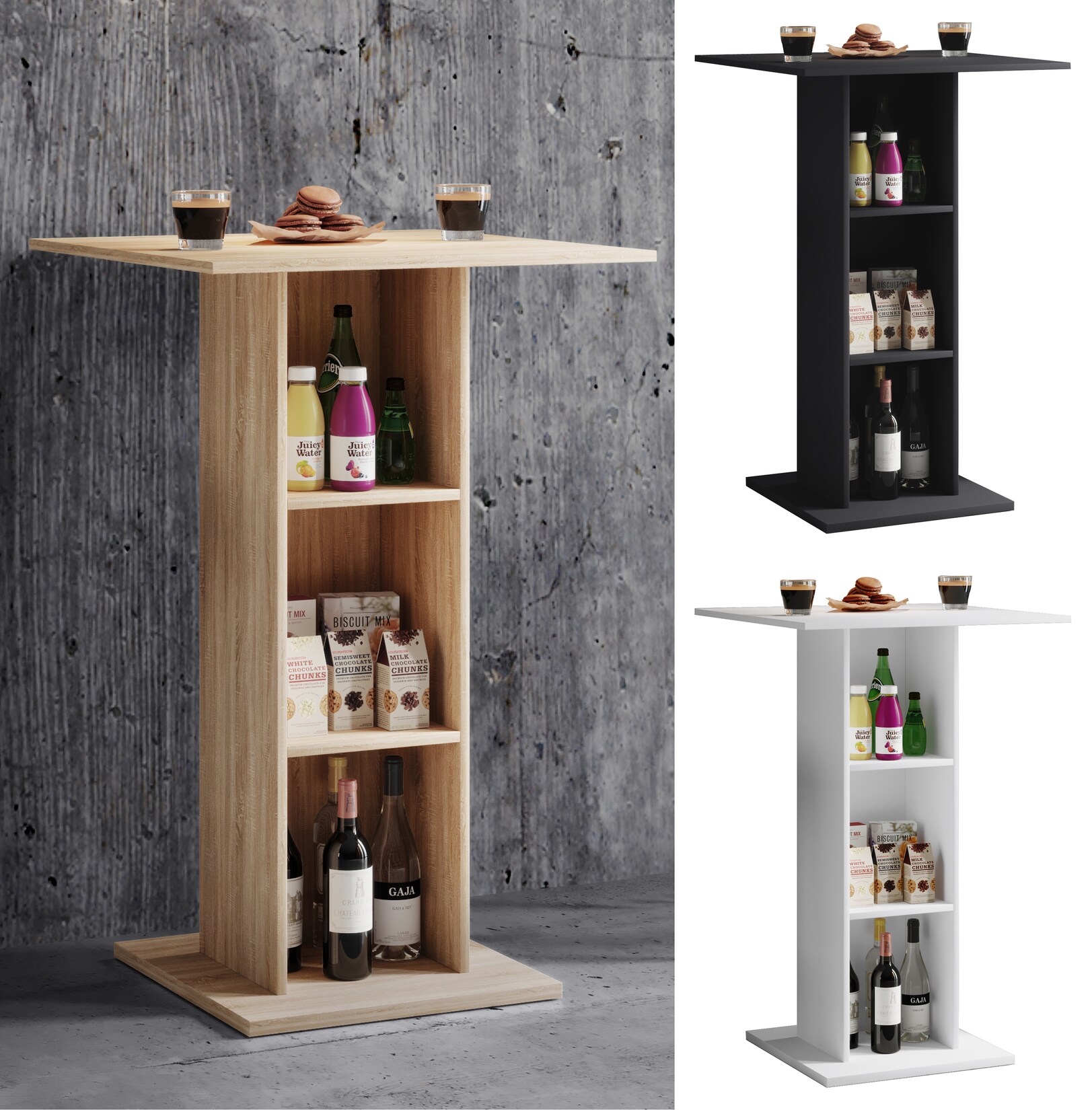 Standos Stehtisch mit 2 Ablagen - schwarzes Holz von VCM Nordic