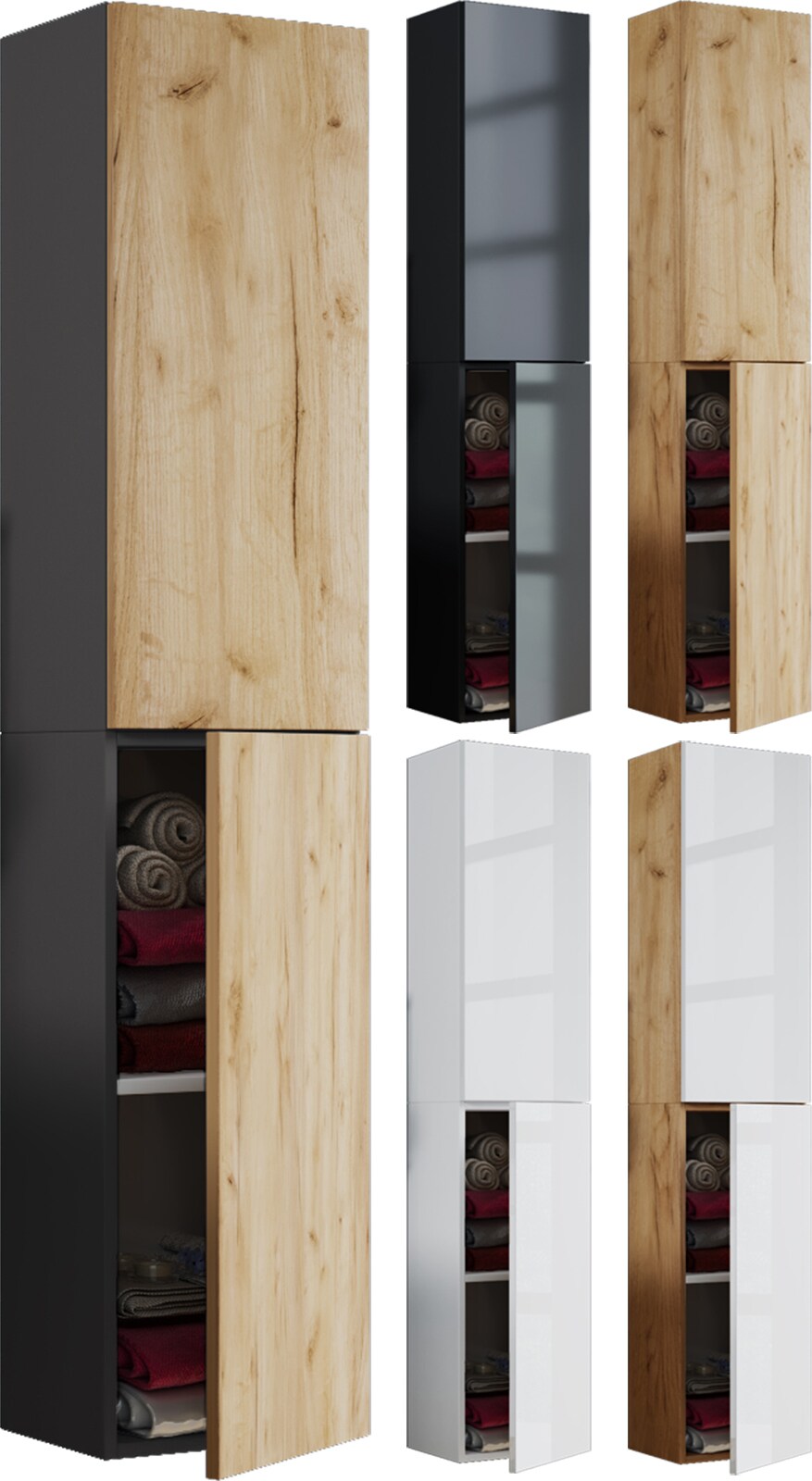 VCM Holz Badezimmerschrank Badmöbel Wandregal Badezimmer Badschrank Hochschrank Maße ca. H. 150 x B. 33 x T. 22 cm - Lendas