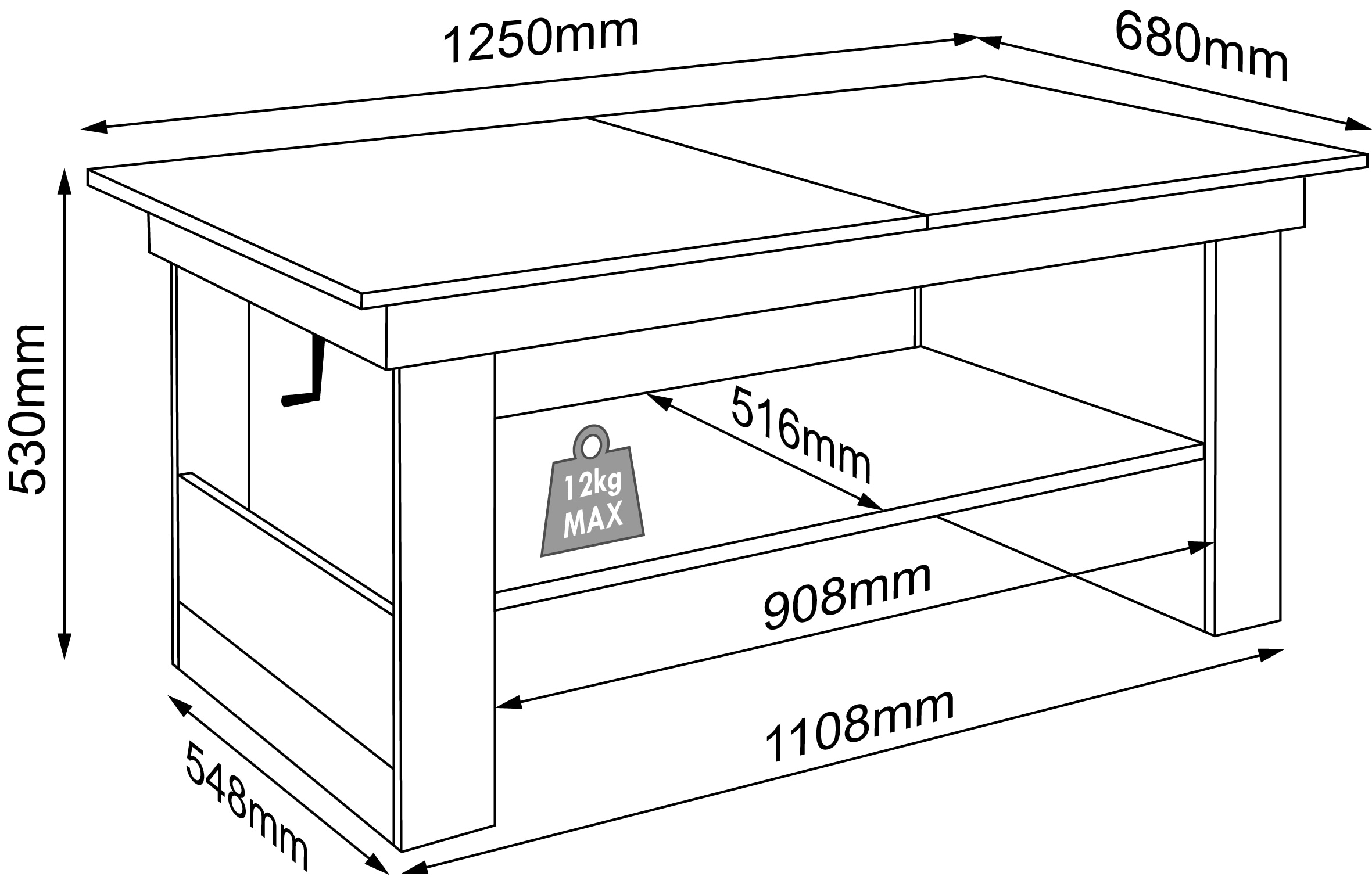 VCM Holz Couchtisch schlicht | Maße ca. H. 52 x B. 115 x T. 58 cm | Wohnzimmertisch