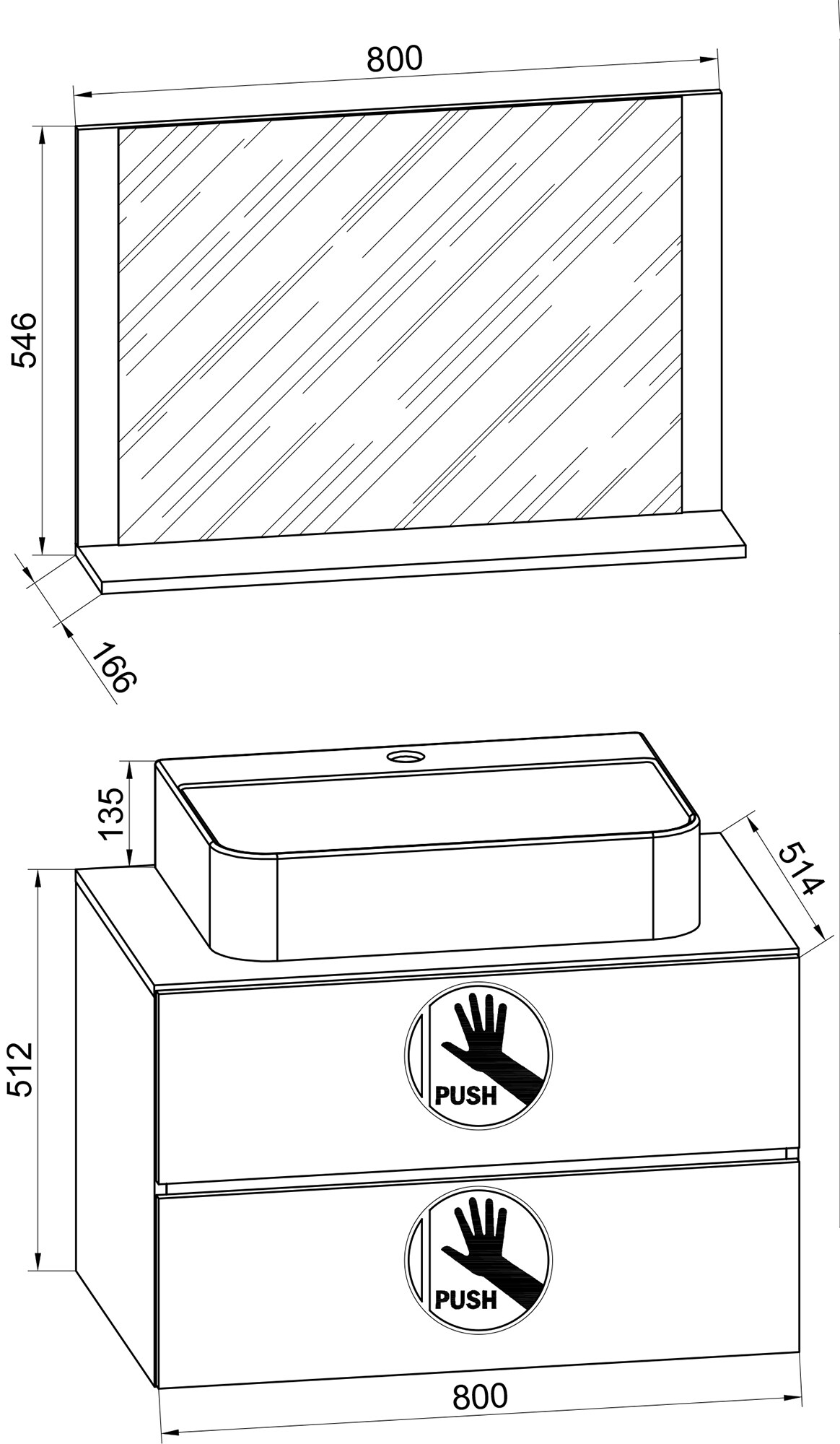 VCM 3-tlg. Waschplatz Waschtisch | Waschbecken Unterschrank Breite 60 cm | Badm&ouml;bel Set mit Schubladen Spiegel | Lendas 