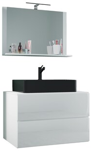 VCM 3-tlg. Waschplatz Waschtisch | Waschbecken Unterschrank Breite 80 cm | Badmöbel Set mit Schubladen Spiegel | Lendas M 