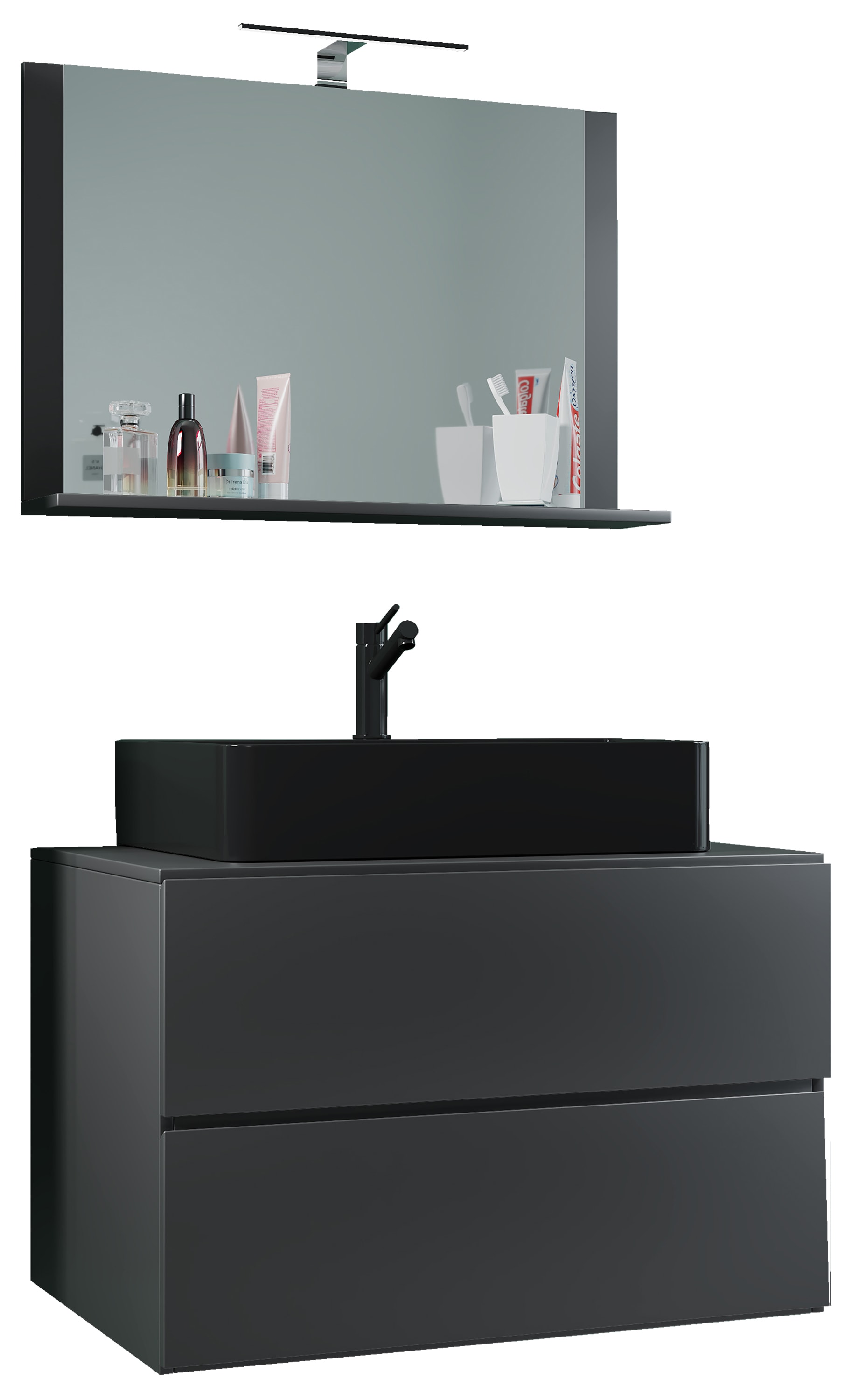 VCM 3-tlg. Waschplatz Waschtisch | Waschbecken Unterschrank Breite 80 cm | Badm&ouml;bel Set mit Schubladen Spiegel | Lendas M 