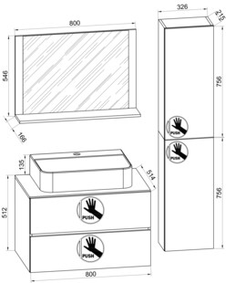 VCM 4-tlg. Waschplatz Waschtisch | Waschbecken Unterschrank Breite 80 cm | Badmöbel Set mit Schubladen Drehtüren Spiegel | Lendas L 