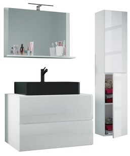 VCM 4-tlg. Waschplatz Waschtisch | Waschbecken Unterschrank Breite 80 cm | Badmöbel Set mit Schubladen Drehtüren Spiegel | Lendas L 