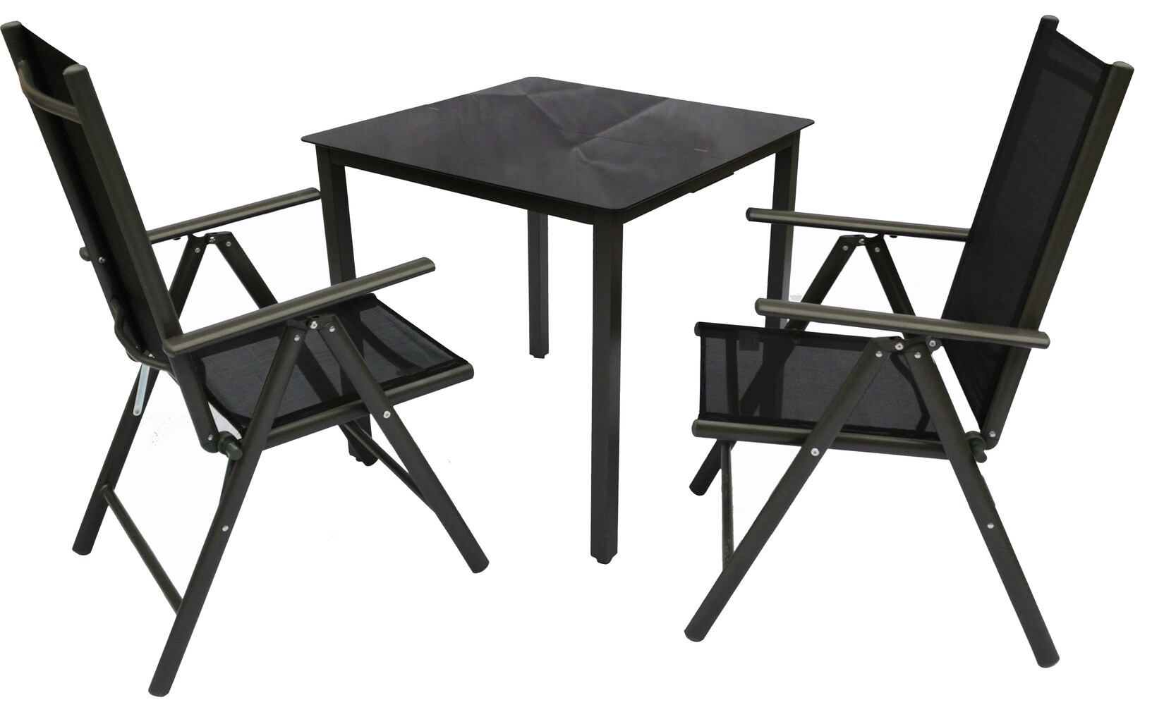 VCM 3 tlg. Gartenmöbel Set Sitzgruppe Essgruppe 1xTisch, 2x Stühle Tisch Maße ca. H. 76 x B. 80 x T. 80 cm Stühle 80 SW Miami