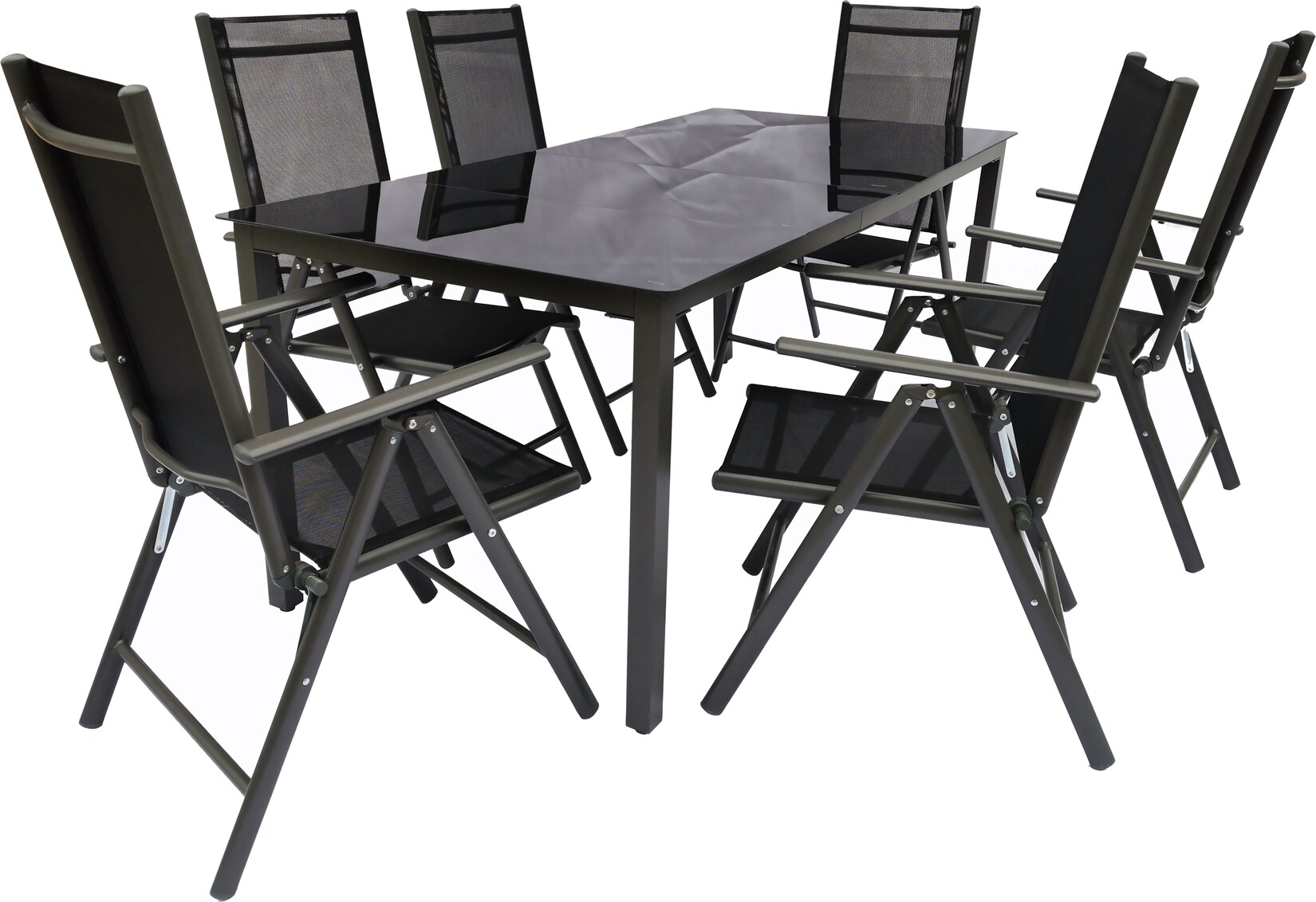 VCM 7 tlg. Gartenmöbel Set Sitzgruppe Essgruppe 1x Tisch, 6x Stühle Tisch Maße ca. H. 76 x B. 189 x T. 90 cm Stühle 189 SW Miami