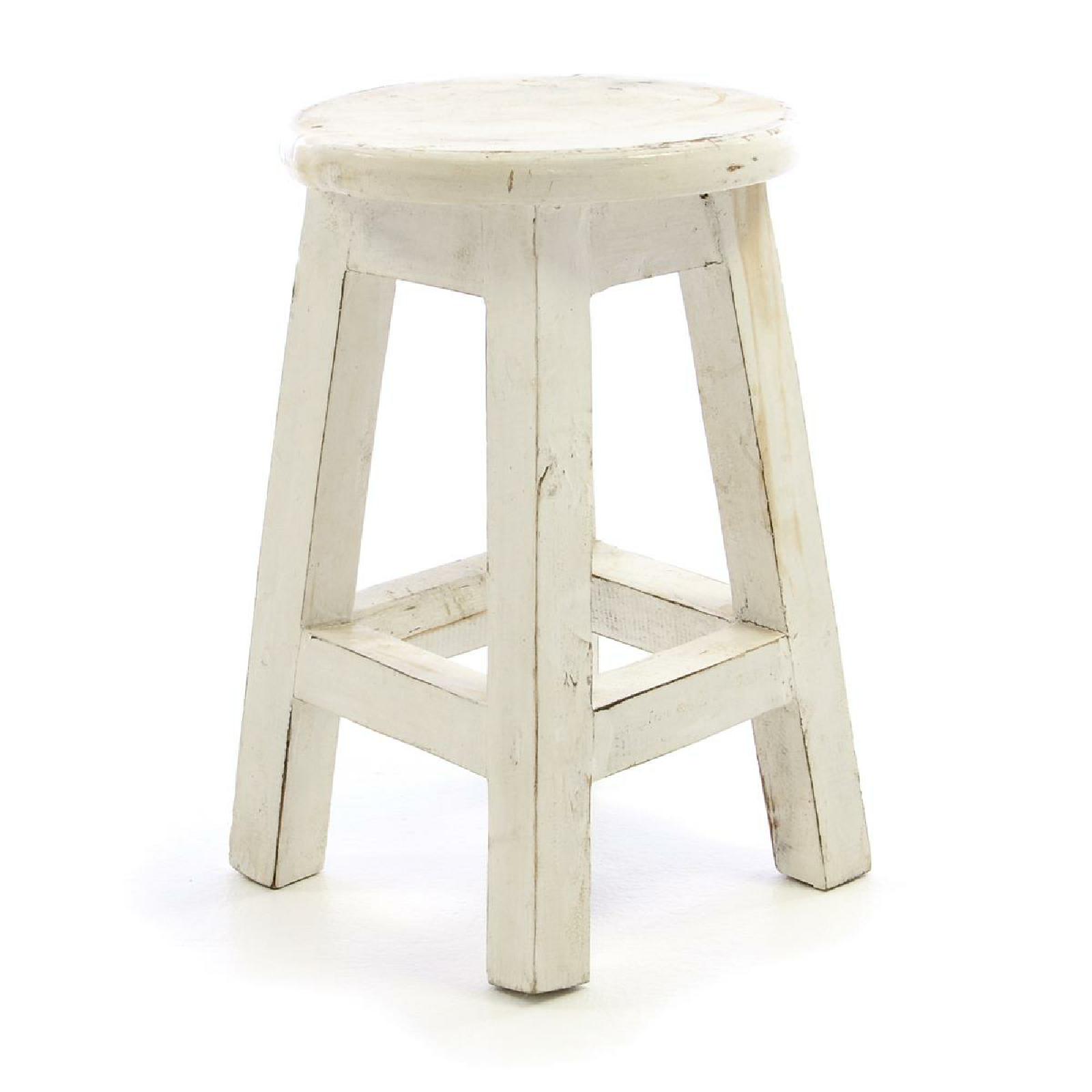 VCM Hocker | wei&szlig; im Vintage-Look | massiv Holz Schemel Blumentisch | Ma&szlig;e Sitzfl&auml;che 25 cm. H&ouml;he 40 cm 