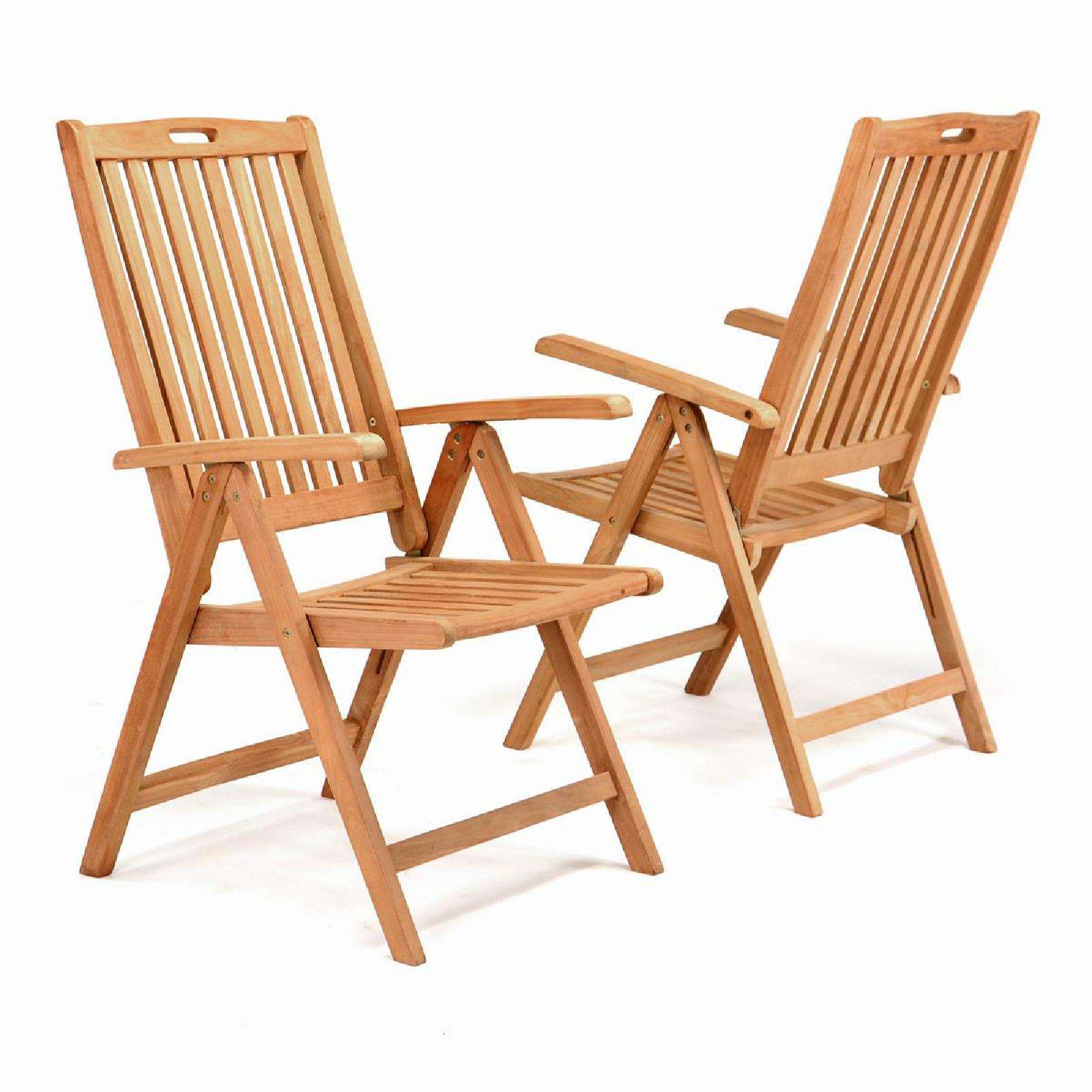 VCM 2er Set Hochlehner Klappstuhl Gartenstuhl | Teak Holz behandelt | Ma&szlig;e H . 110cm x B. 56 cm x T. 75cm 