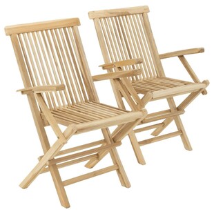 VCM 2er Set Stuhl Teak Holz  | klappbar | massiv Holzstuhl Armlehne unbehandelt | Maße ca. H. 89cm, B. 57cm, T. 62cm 