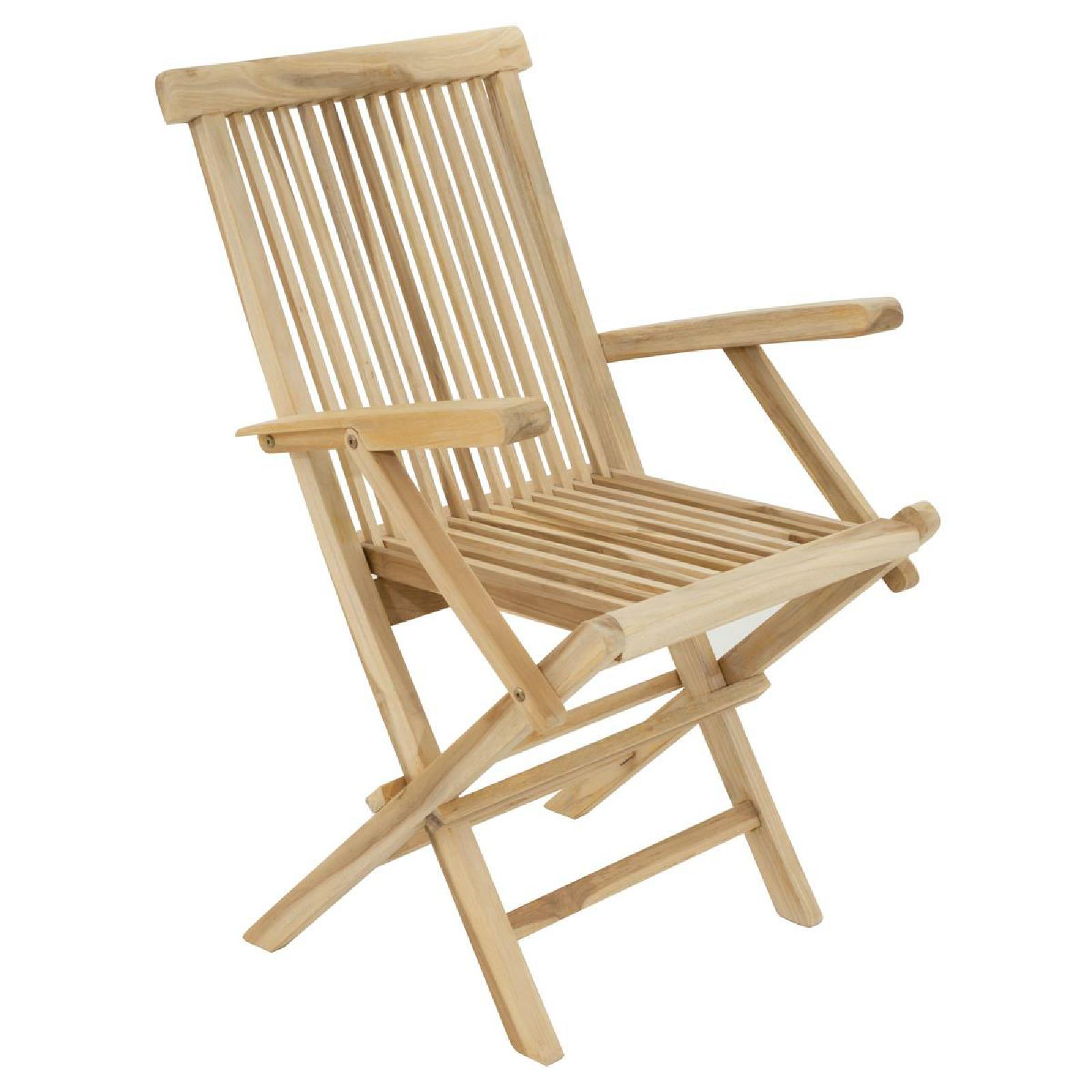 VCM 4er Set Gartenstuhl | Klappstuhl | Hochlehner | Armlehnen | Teak Holz natur |  Ma&szlig;e H. 89 x B. 57 x T. 62 cm 