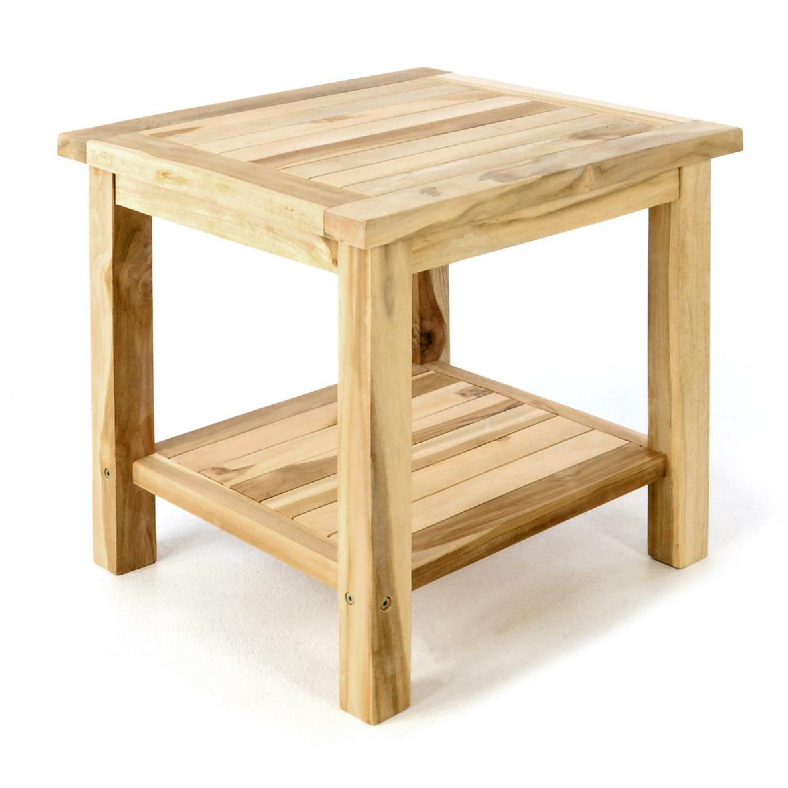 VCM Blumenhocker | Beistelltisch | Gartentisch Teakholz | Blumentisch | Balkontisch | Ma&szlig;e 50 x 50 cm 