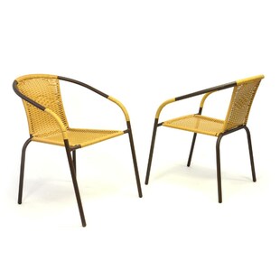 VCM 2er Set Bistrostuhl Stapelstuhl Balkonstuhl Gartenstuhl | beige hellbraun |  Poly-Rattan | Maße H. 73x B. 53x T. 60 cm 