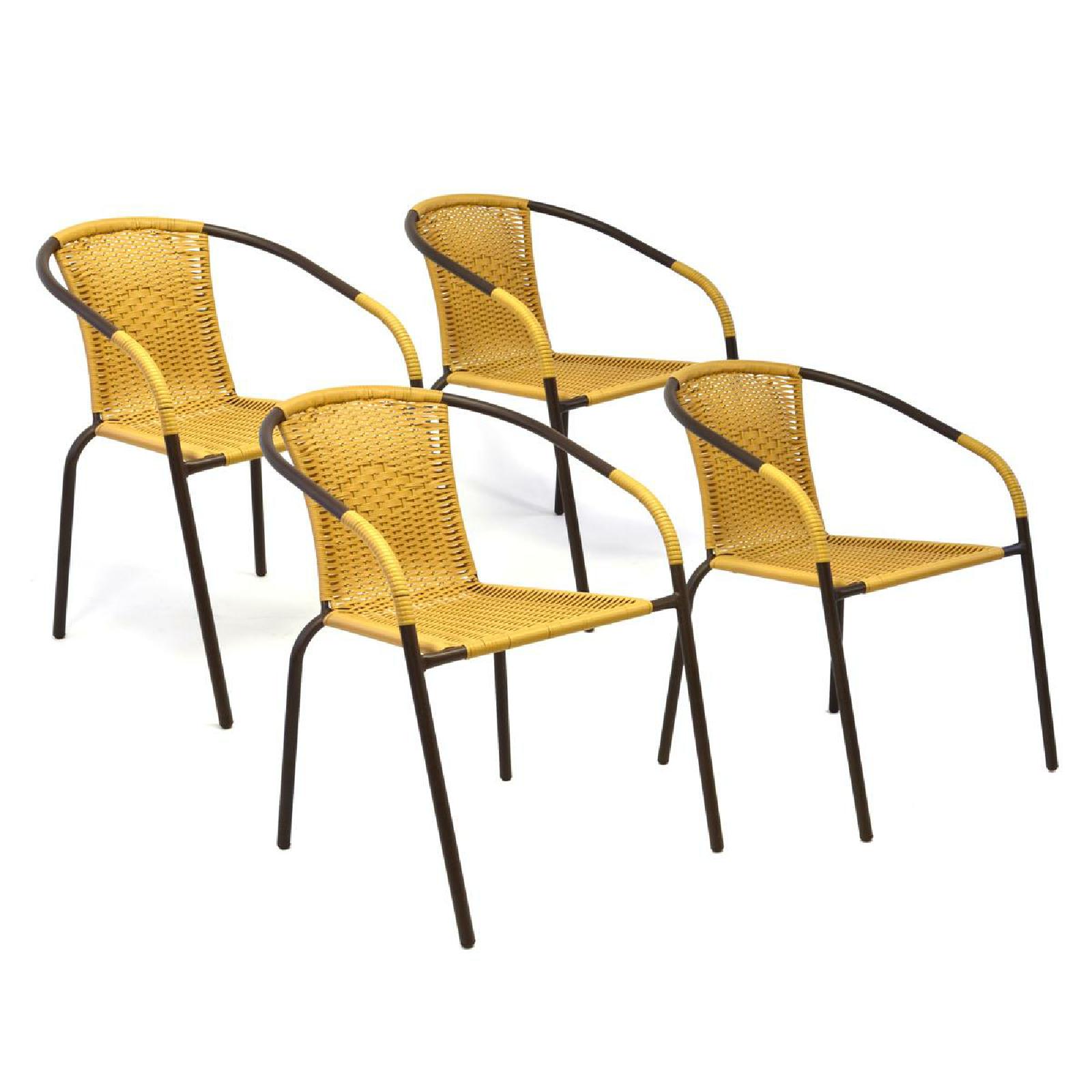 VCM 4er Set Bistrostuhl Stapelstuhl Balkonstuhl Gartenstuhl | beige hellbraun |  Poly-Rattan | Ma&szlig;e H. 73x B. 53x T. 60 cm 
