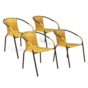 VCM 4er Set Bistrostuhl Stapelstuhl Balkonstuhl Gartenstuhl | beige hellbraun |  Poly-Rattan | Maße H. 73x B. 53x T. 60 cm 