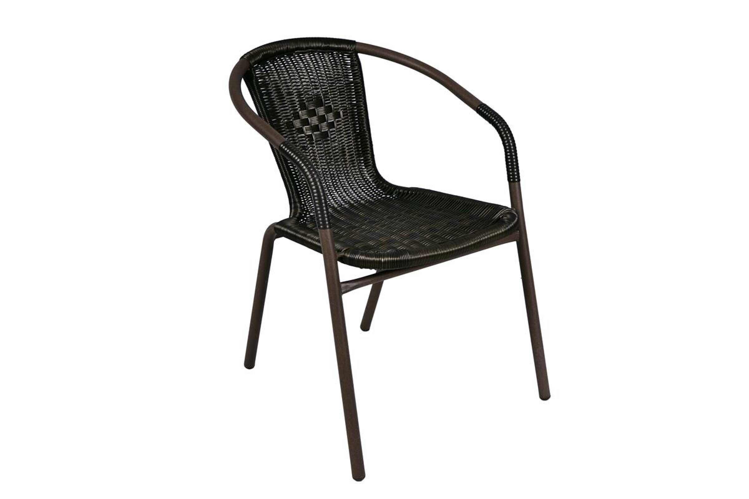 VCM Bistrostuhl  Stapelstuhl Balkonstuhl Gartenstuhl  | dunkel-braun | Rattan Stahl | Gumminoppen / Gummikappen versehen | Ma&szlig;e H.73 x B. 53 x T. 60 cm 