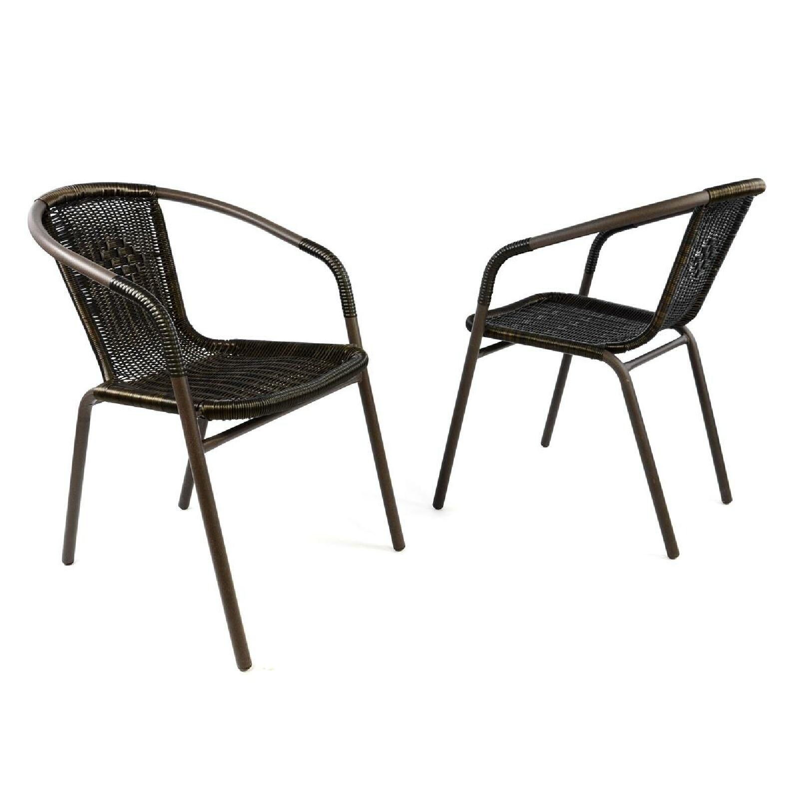 VCM 2er Set Bistrostuhl Stapelstuhl Balkonstuhl Rattanstuhl |  dunkel-braun | Poly-Rattan | F&uuml;&szlig;e mit Gumminoppen | Ma&szlig;e H. 73xB. 53xT. 60 cm 