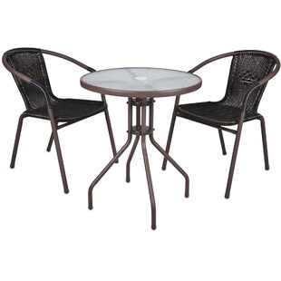 VCM 3-tlg. Bistroset | Balkonset | Gartentisch: Durchmesser 60 cm, Höhe: 72 cm | Stuhl | braune Sitzgarnitur | Bistrostuhl Poly-Rattan 