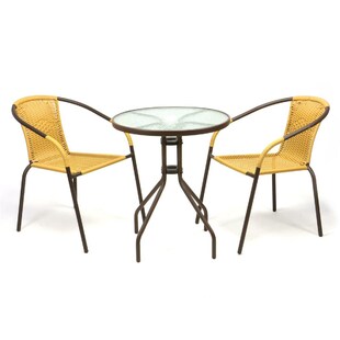 VCM 3-tlg. Bistroset | Balkonset | Gartentisch: 60 cm, Höhe: 72 cm | Sitzgarnitur mit Glastisch | Bistrostuhl Poly-Rattan 