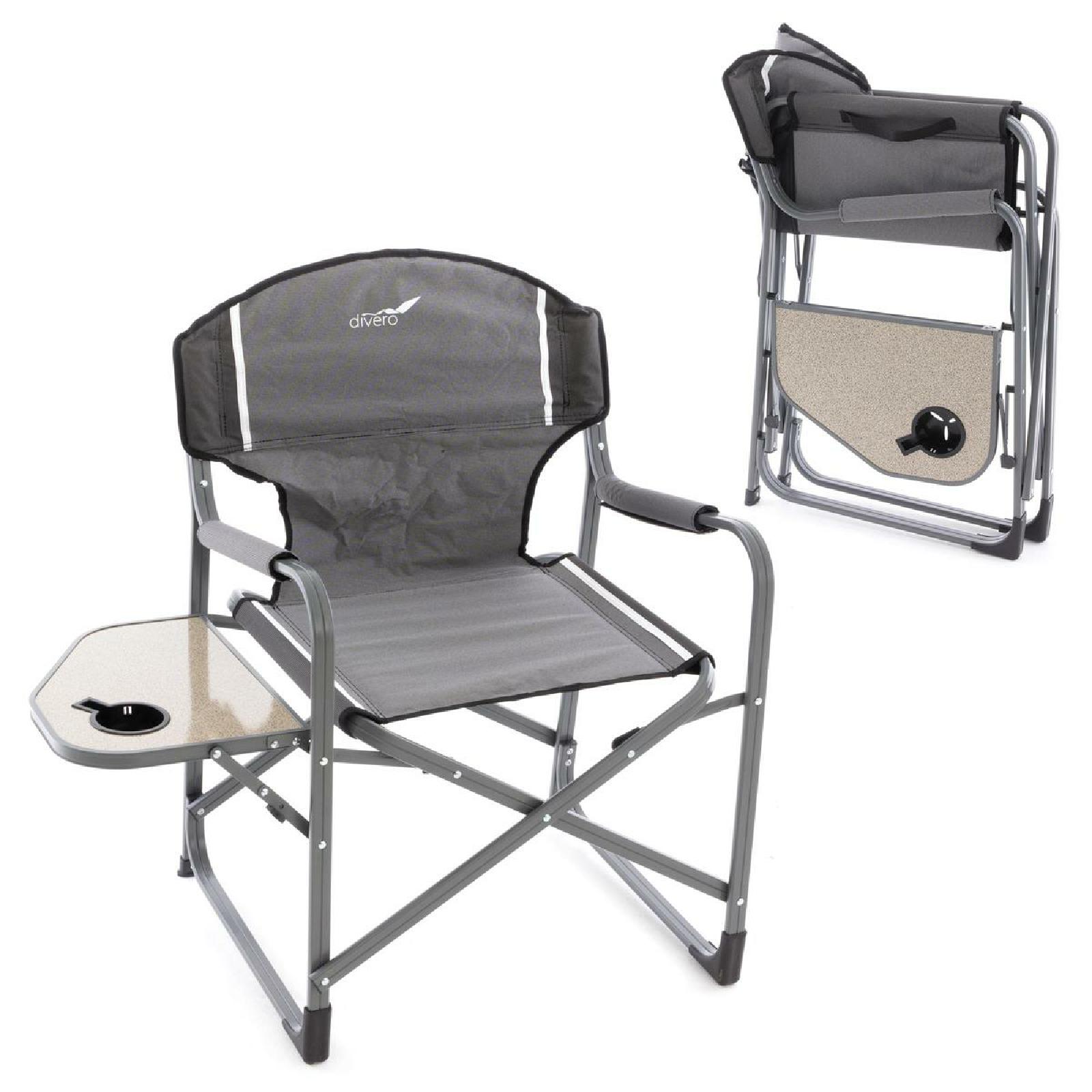 VCM 2er Set Angelstuhl Regiestuhl Campingstuhl Strandstuhl | Armlehne mit Getr&auml;nkehalter | klappbar | grau | Ma&szlig;e H. 87xT. 51x B. 59 cm 