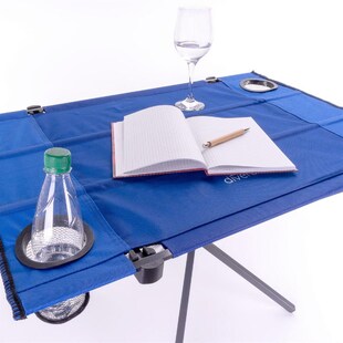 VCM Falttisch | Campingtisch faltbar | Maße ca. 80x50cm | Tisch mit Getränkehalter | Polyester Stahl | Blau 