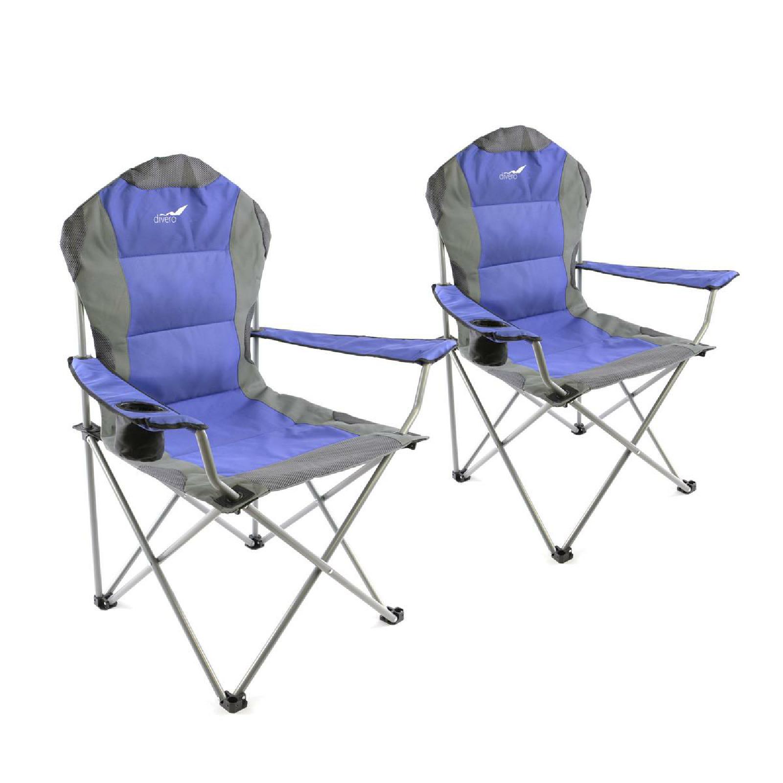 VCM 2er Set Deluxe Campingstuhl Angelstuhl | blau grau | gepolstert | klappbar | Armlehne mit Getr&auml;nkehalter | Ma&szlig;e L 57cm x B 90cm x H 110 cm 