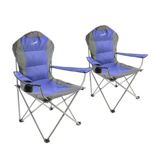 VCM 2er Set Deluxe Campingstuhl Angelstuhl | blau grau | gepolstert | klappbar | Armlehne mit Getränkehalter | Maße L 57cm x B 90cm x H 110 cm 