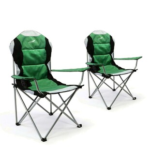 VCM 2er Set Deluxe Campingstuhl | grün schwarz  | gepolstert | klappbar | Armlehne mit Getränkehalter | Maße L 57cm x B 90cm x H 110 cm 