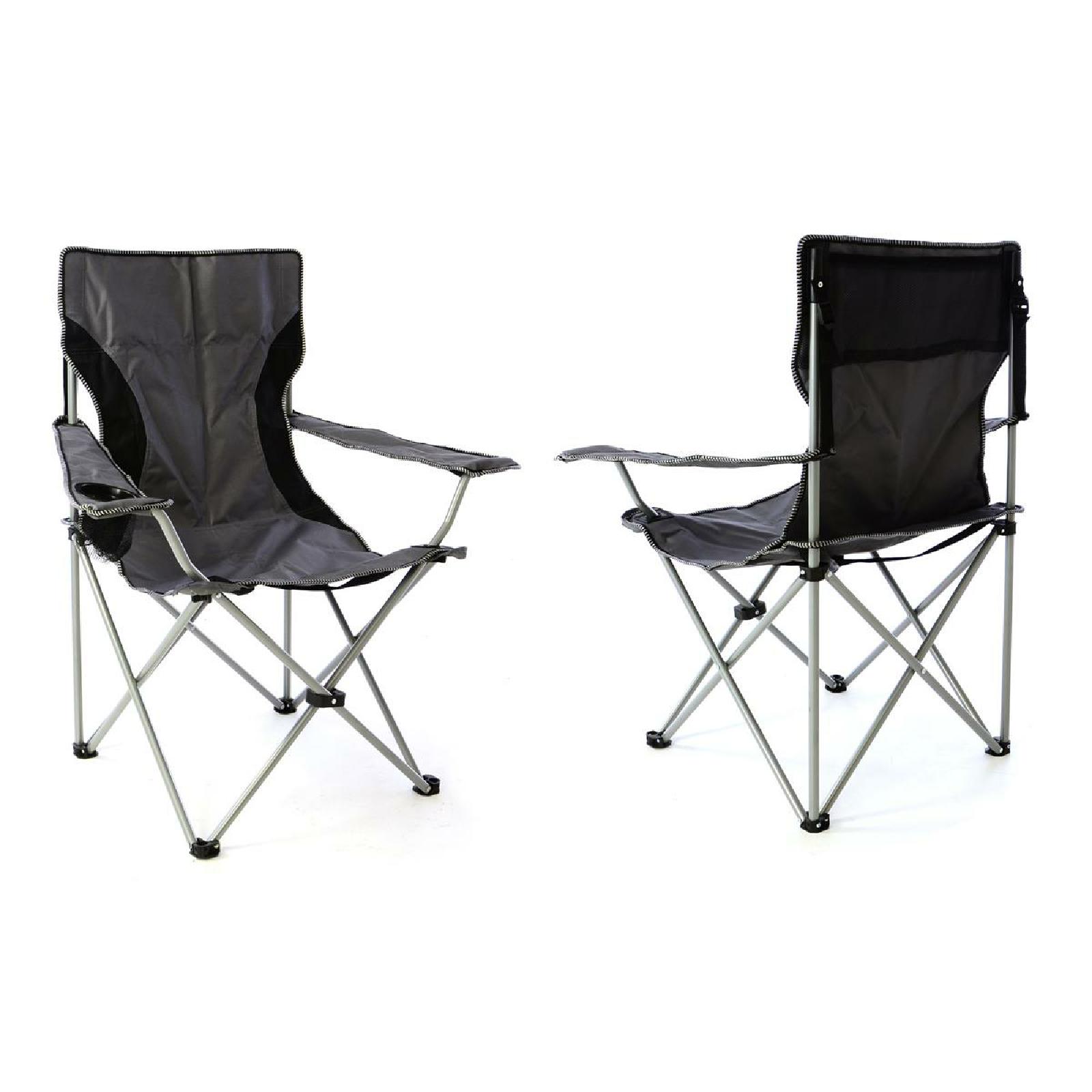 VCM 2er Set Campingstuhl Faltstuhl Angelstuhl | grau schwarz | Armlehne mit Getr&auml;nkehalter | Ma&szlig;e H. 90x B.47x L. 47 cm 