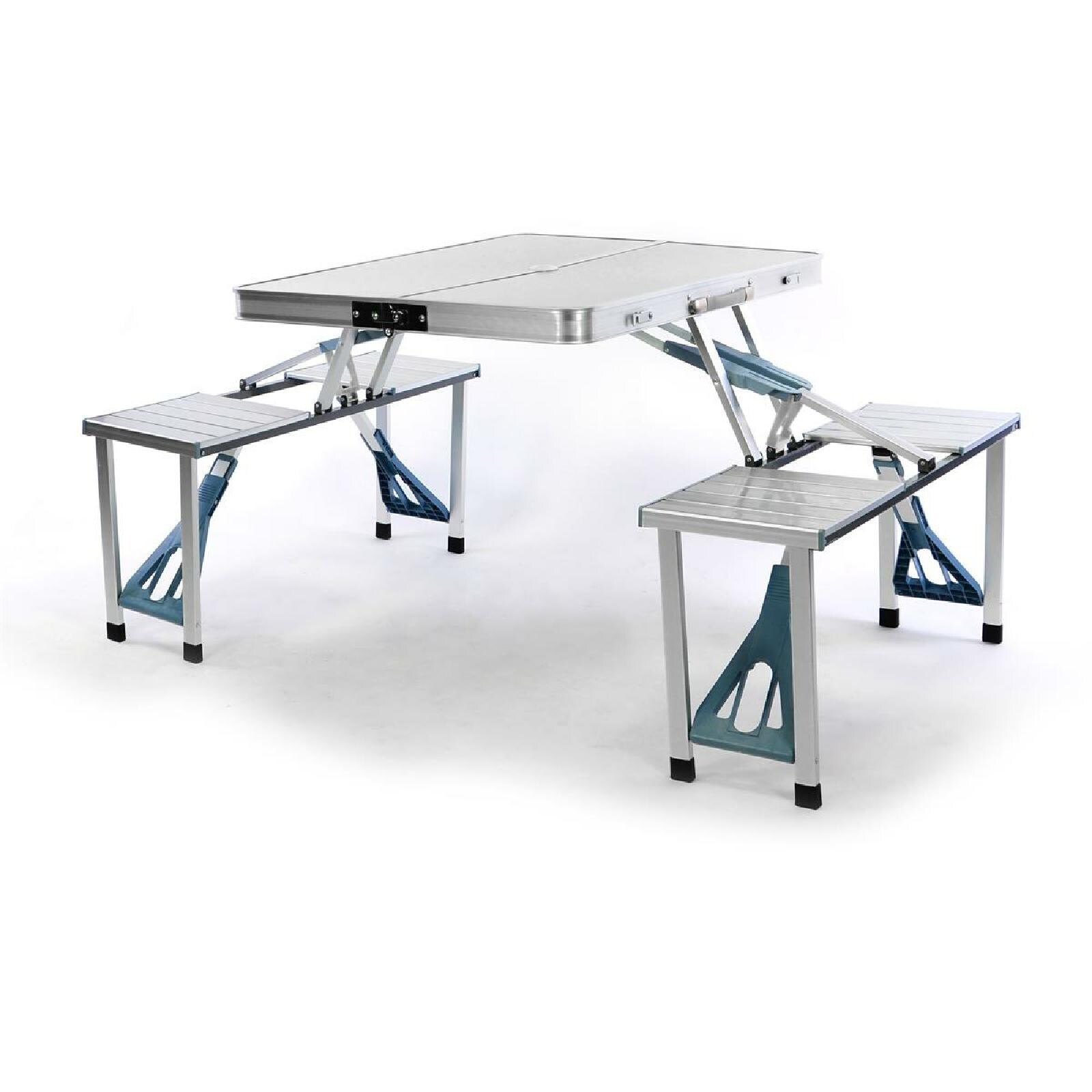 VCM Sitzgruppe klappbar | Klapptisch mit integrierten Sitzb&auml;nken | Alu Tisch mit 4 Hocker 