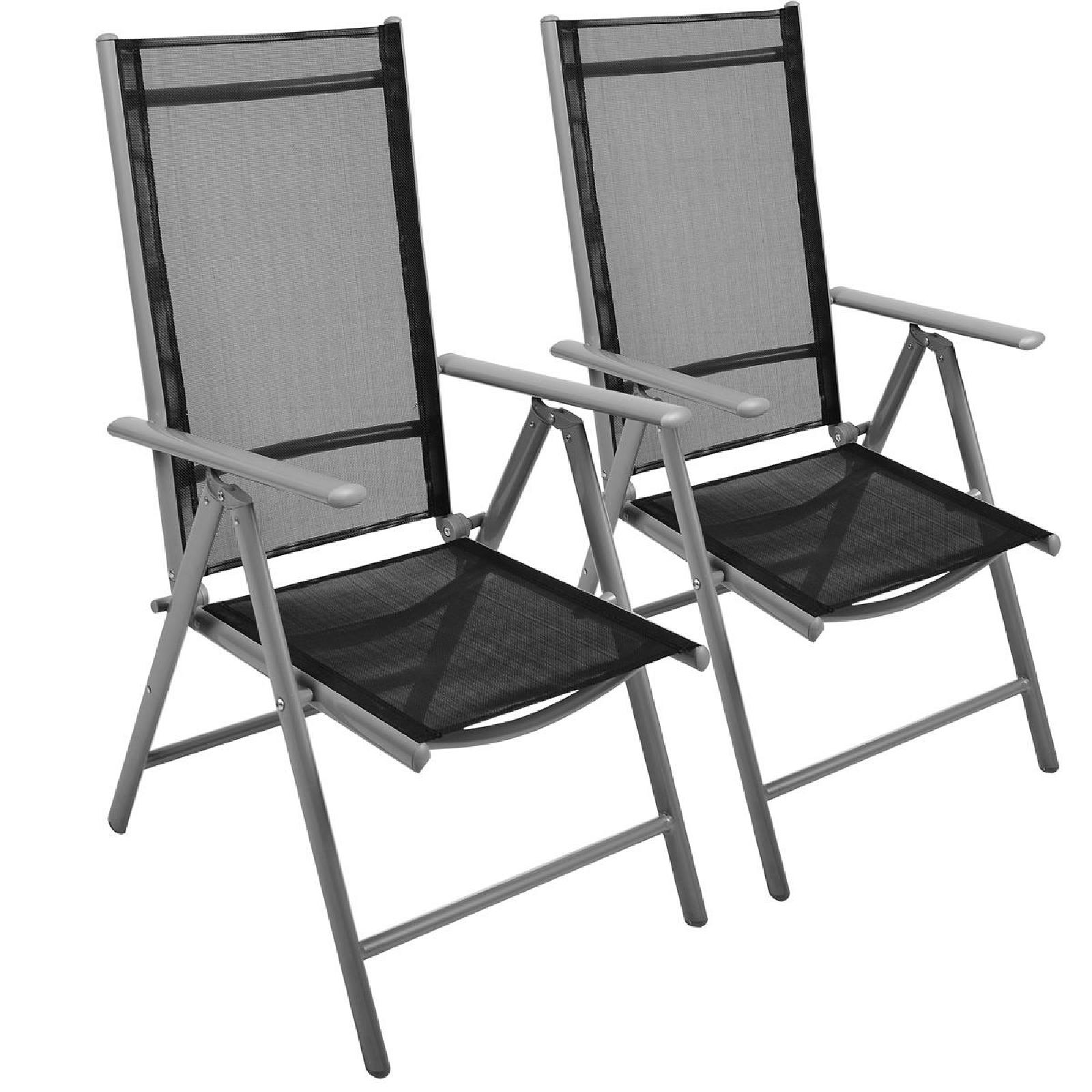VCM 2er Set Klappstuhl Gartenstuhl Campingstuhl Liegestuhl | f&uuml;r Garten Terrasse Balkon | schwarz / Rahmen grau | Ma&szlig;e H. 105 x B. 56 x T. 65cm 
