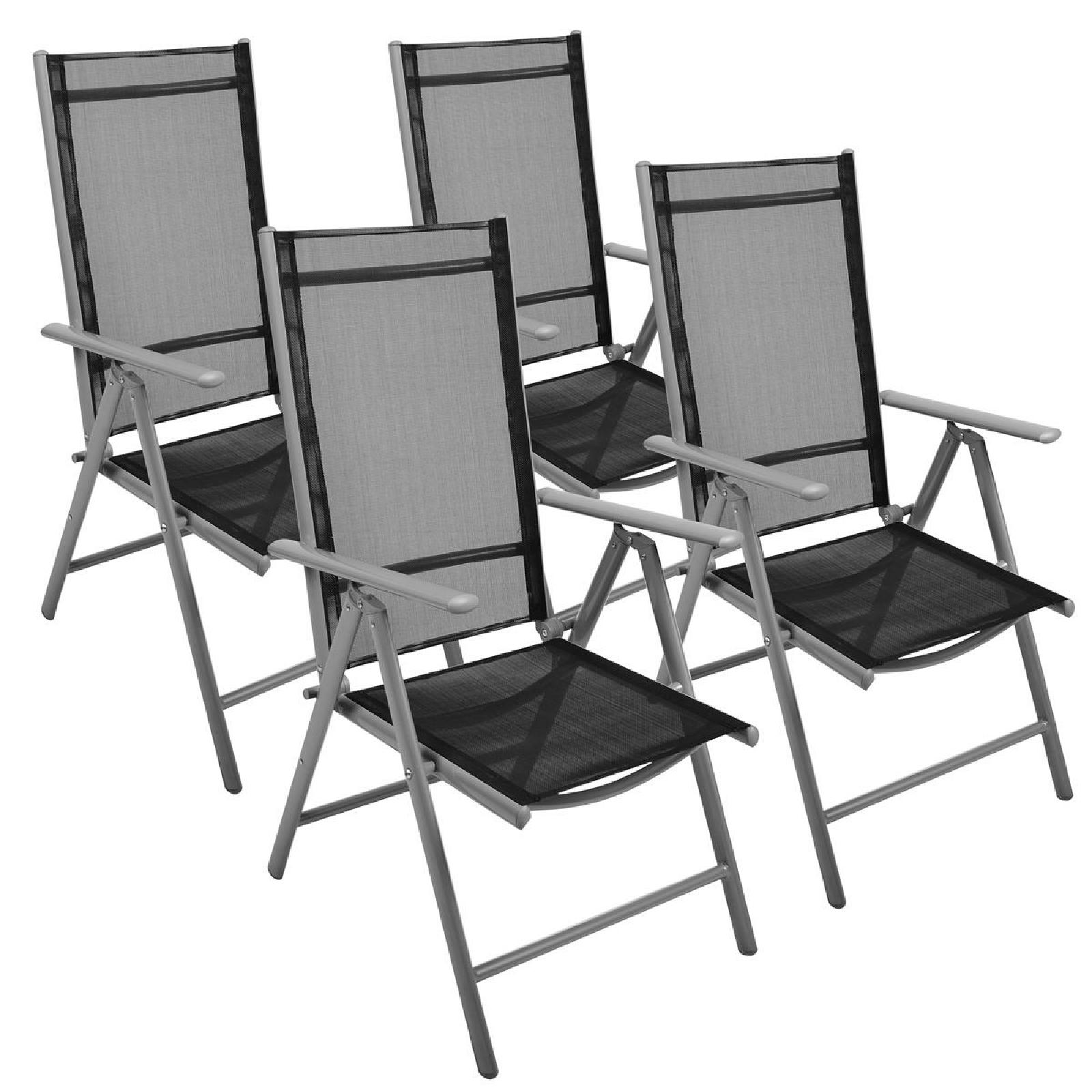VCM 4er Set Klappstuhl Gartenstuhl Campingstuhl Liegestuhl | f&uuml;r Garten Terrasse Balkon | schwarz / Rahmen grau | Ma&szlig;e H. 105 x B. 56 x T. 65cm 