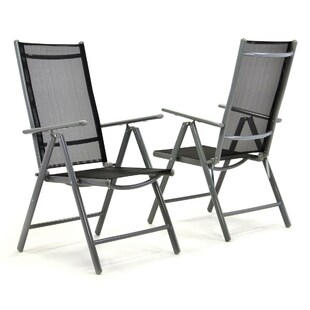 VCM 2er Set Klappstuhl Gartenstuhl | Komfortbreite | Aluminium | schwarz / Rahmen grau | wetterfest |  Maße H. 105x B. 56x T. 65 cm. 